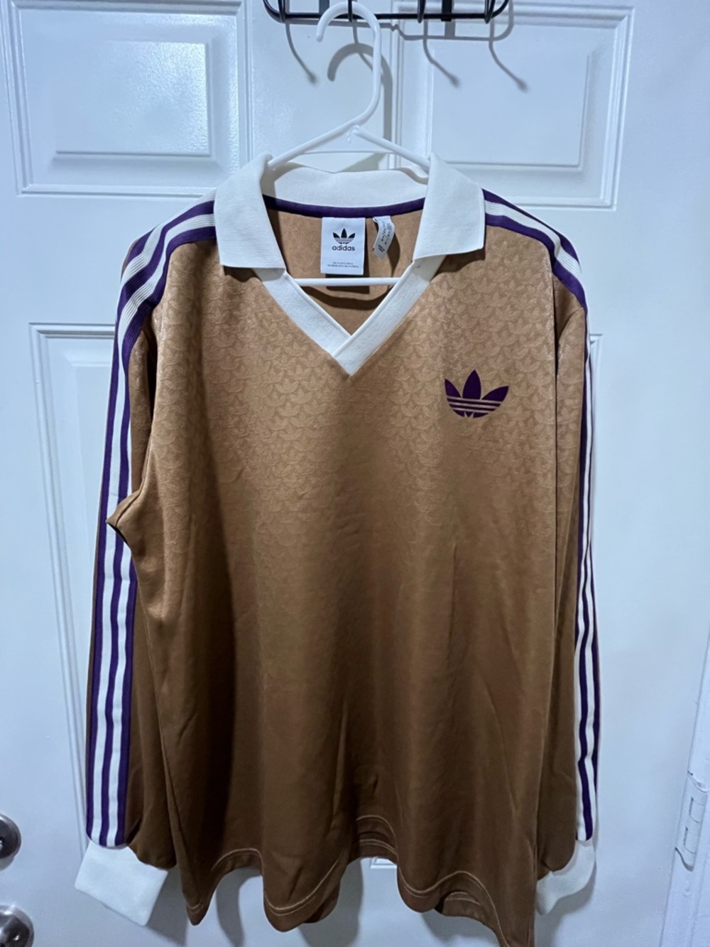 adidas Brown & Purple Long-Sleeve Polo with White Collar